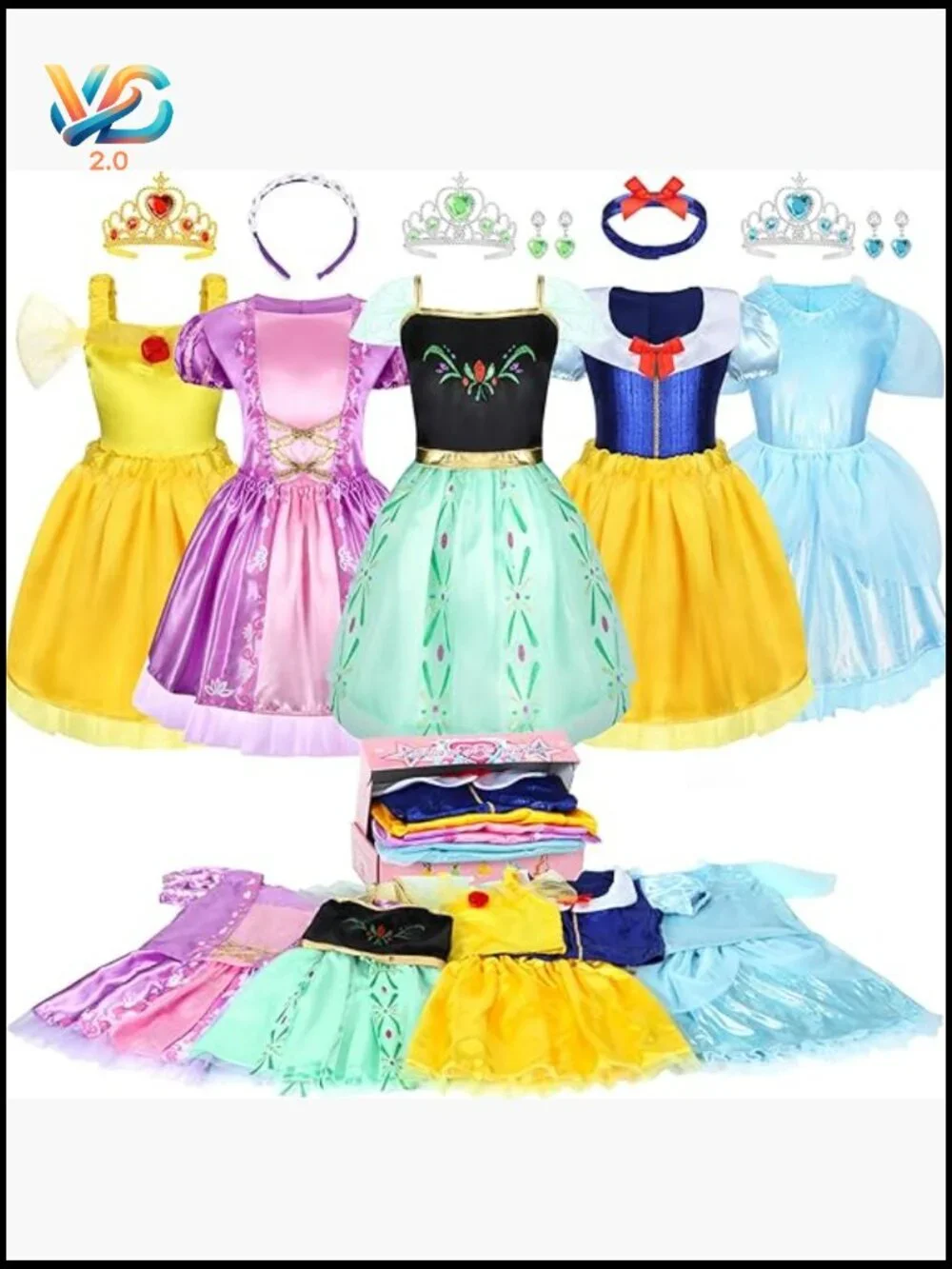Princess Dress Up Costume Set 5 Looks Role Play Gift Box